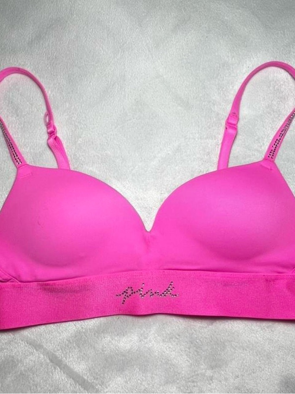 PINK Victoria's Secret Hot Pink Padded Seamless Bra with Rhinestone Logo